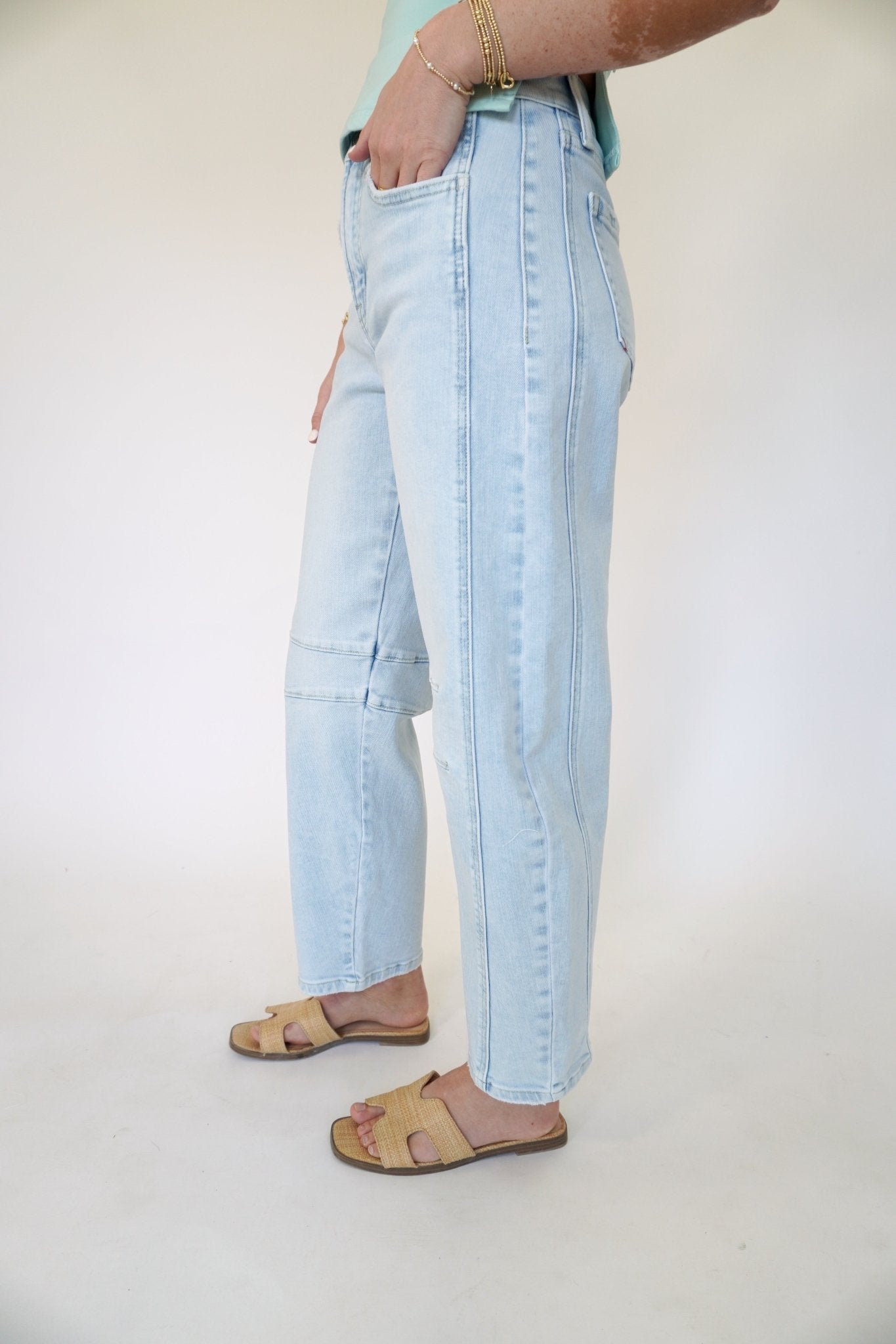 Flying Moneky High Rise Light Wash Barrel Leg Jeans - Anderson Ave boutique