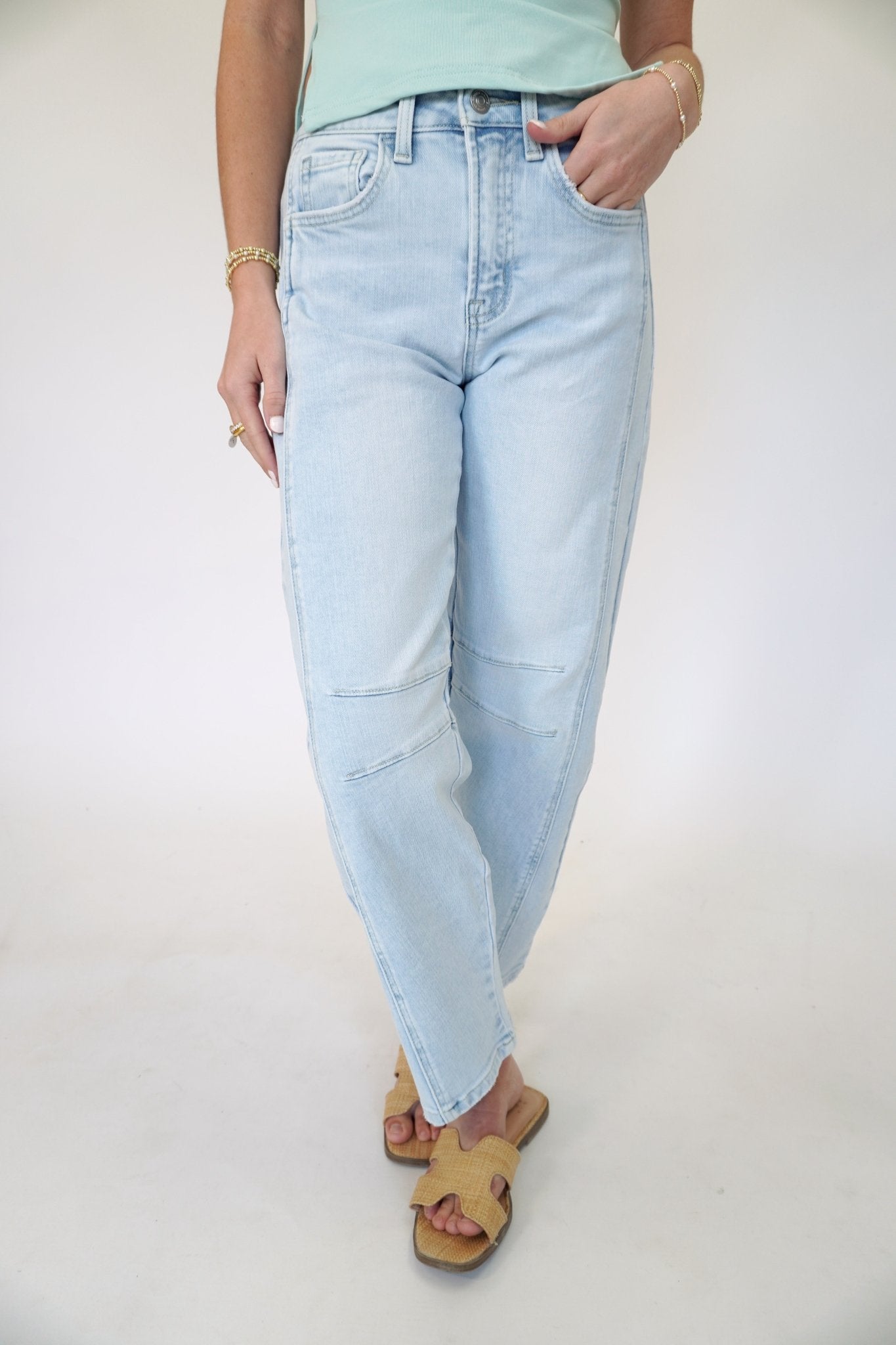 Flying Moneky High Rise Light Wash Barrel Leg Jeans - Anderson Ave boutique