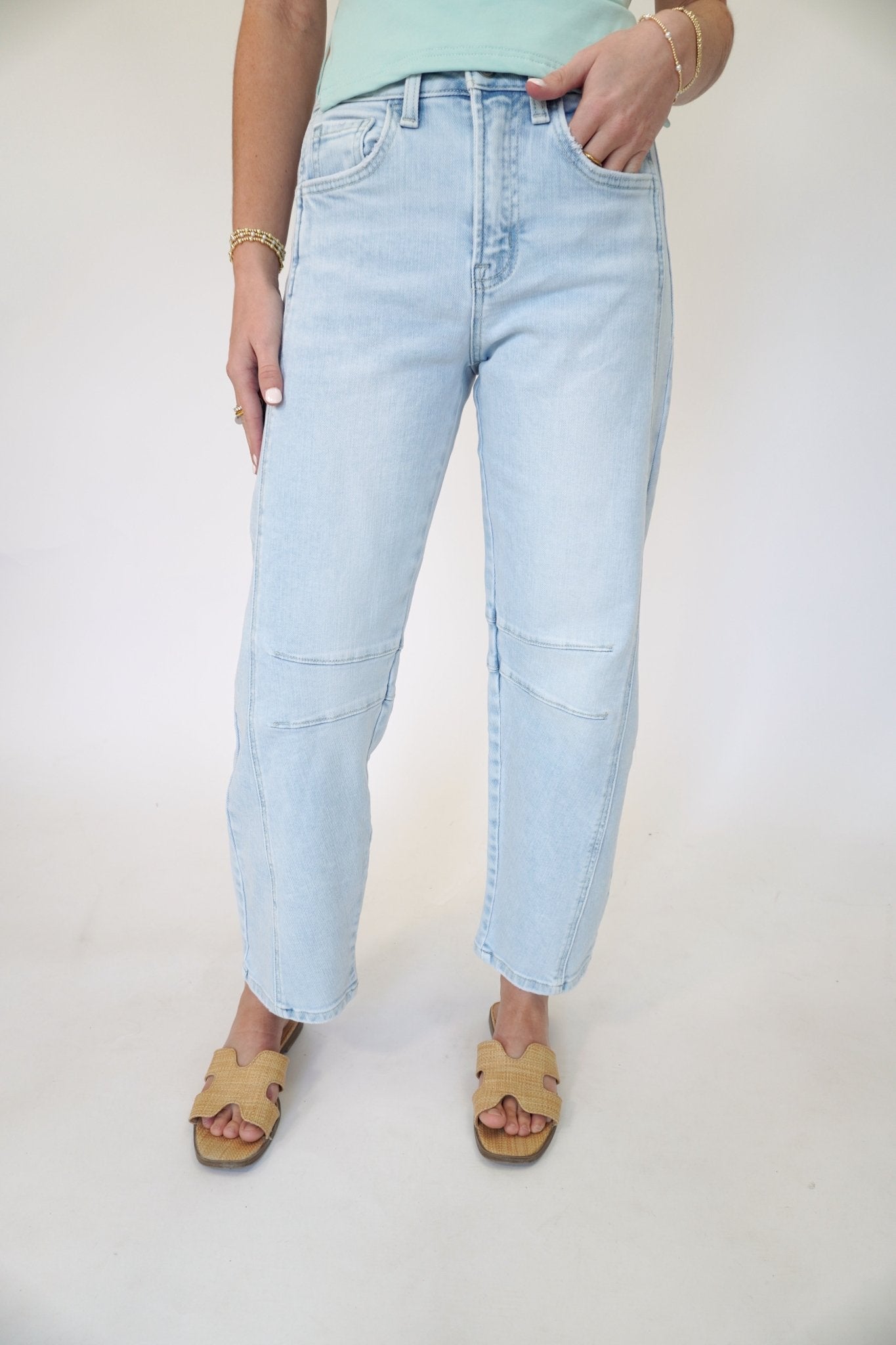 Flying Moneky High Rise Light Wash Barrel Leg Jeans - Anderson Ave boutique