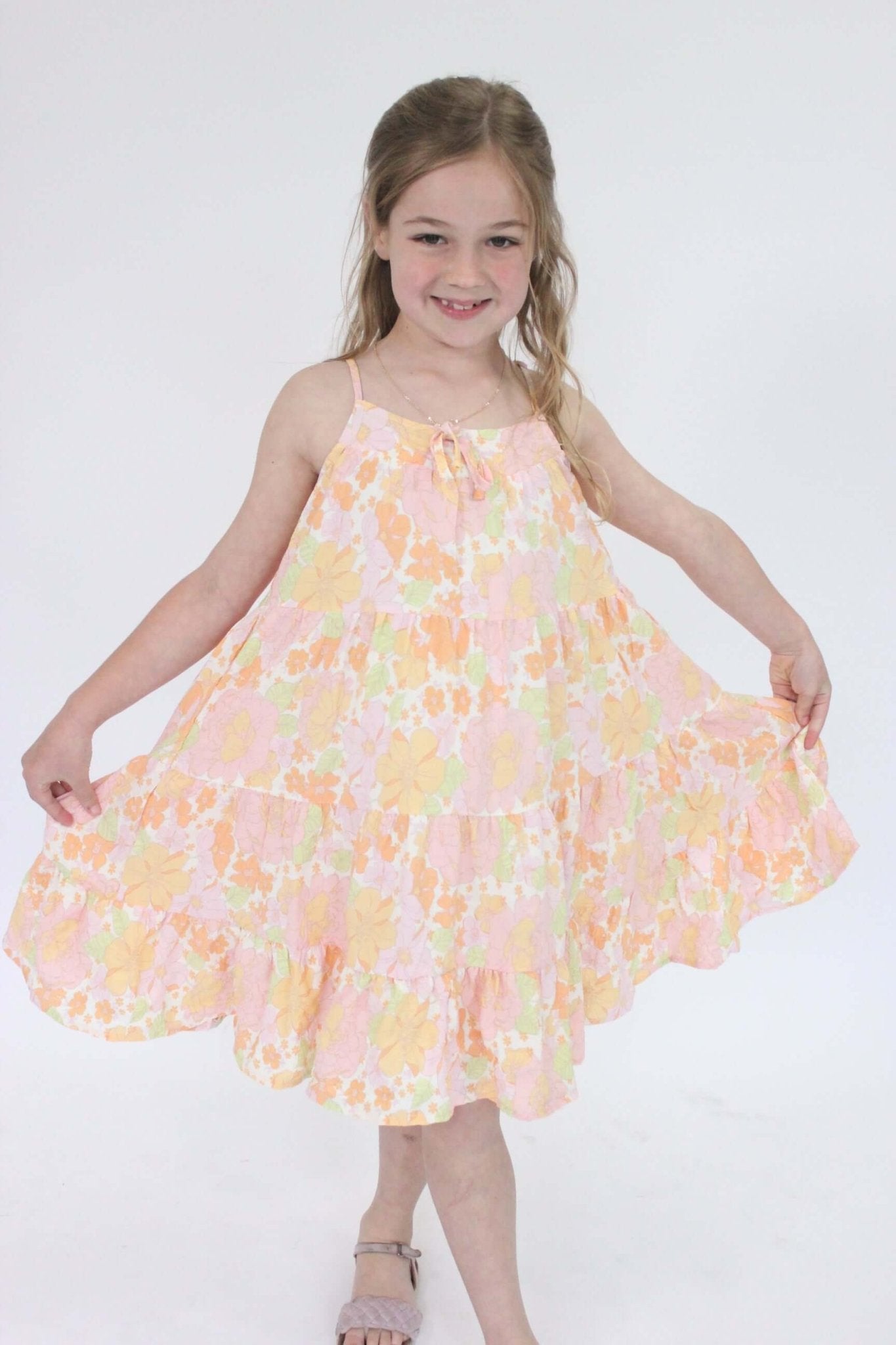 Front Tie Textured Floral Tiered Tank Dress - Anderson Ave boutique