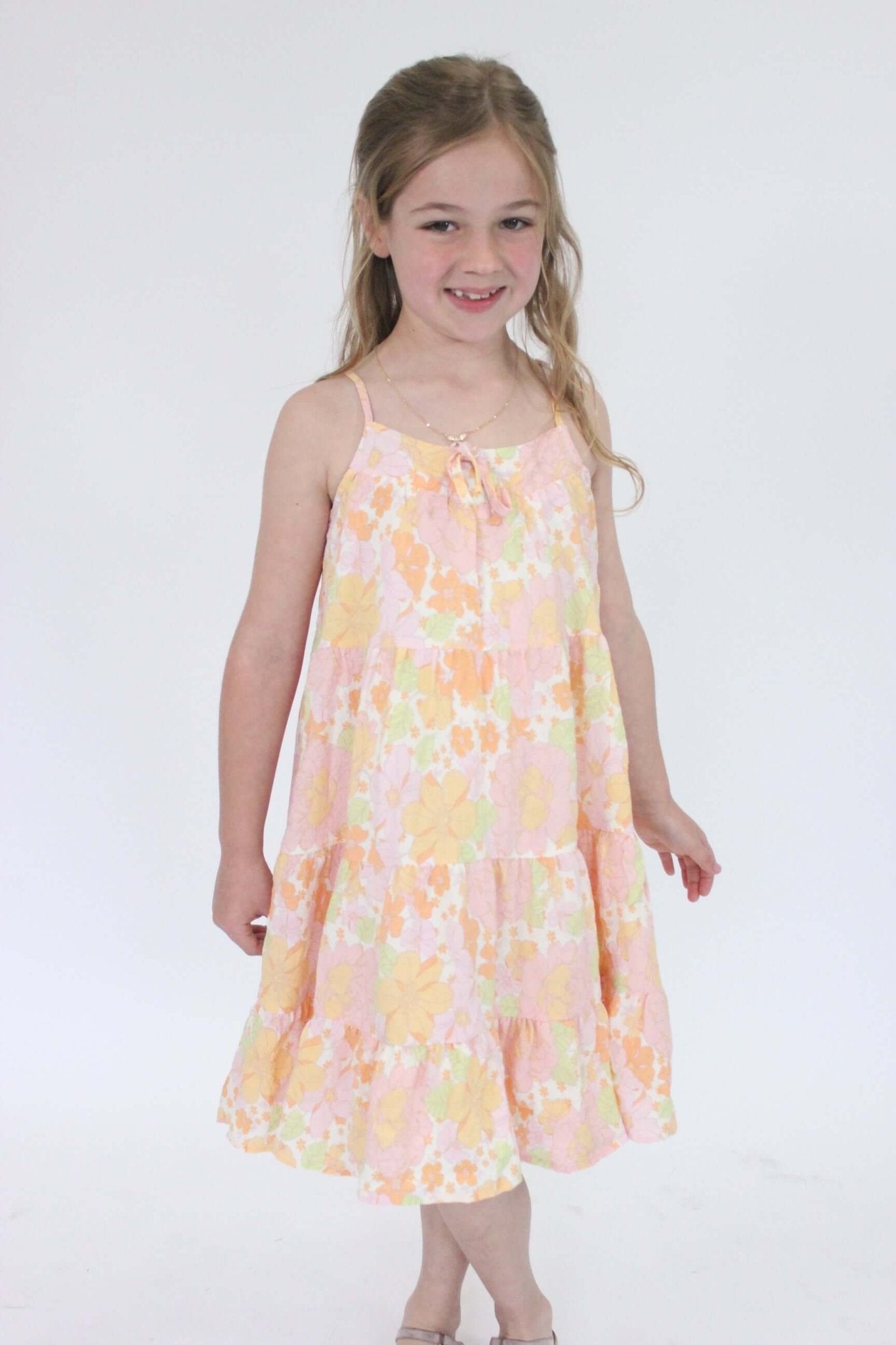 Front Tie Textured Floral Tiered Tank Dress - Anderson Ave boutique