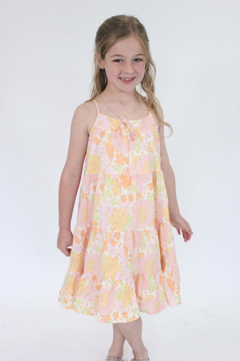 Front Tie Textured Floral Tiered Tank Dress - Anderson Ave boutique