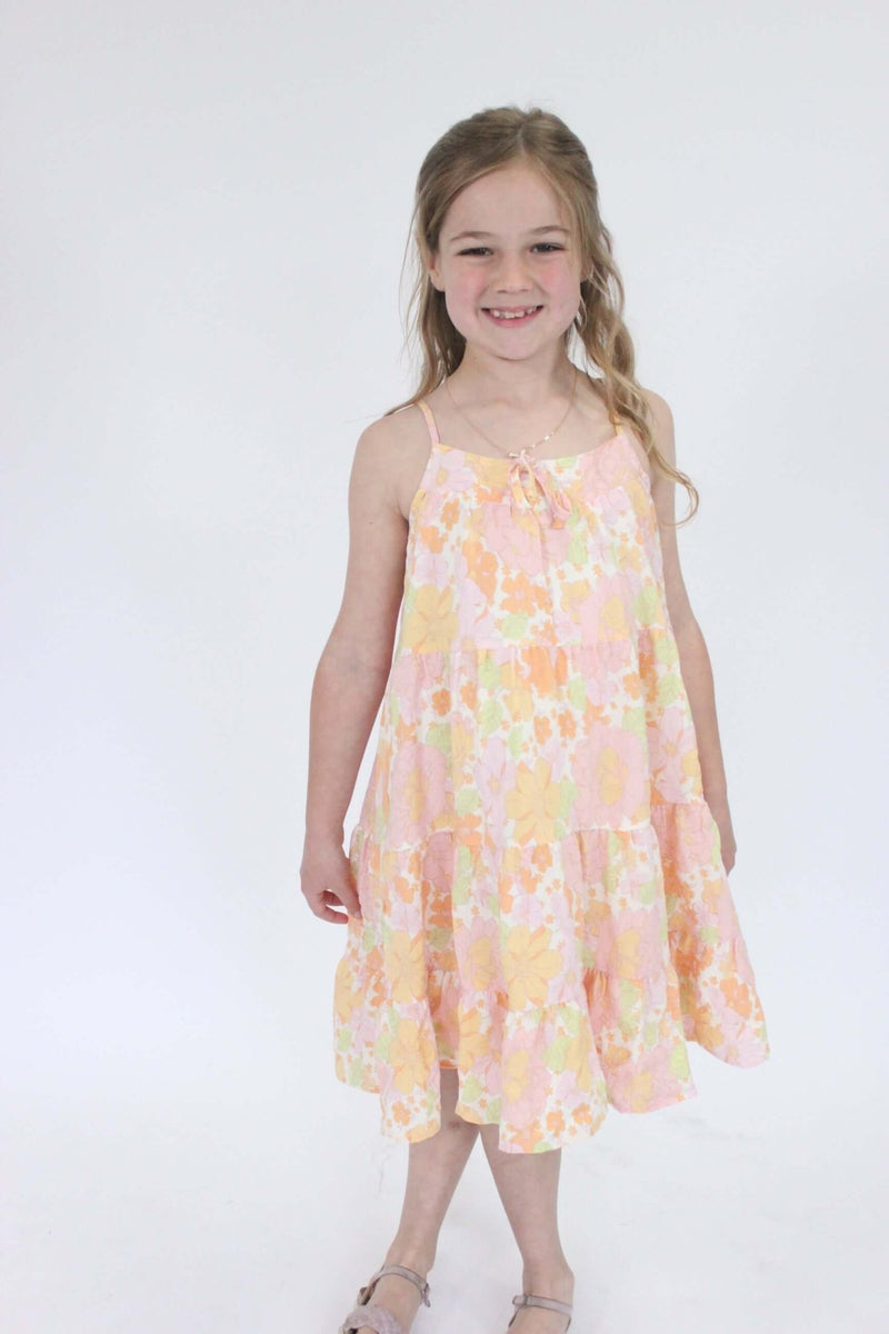 Front Tie Textured Floral Tiered Tank Dress - Anderson Ave boutique