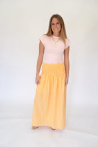 Gingham Smocked Waist Midi Skirt - Yellow & Pink - Anderson Ave boutique