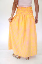 Gingham Smocked Waist Midi Skirt - Yellow & Pink - Anderson Ave boutique