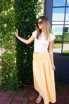 Gingham Smocked Waist Midi Skirt - Yellow & Pink - Anderson Ave boutique