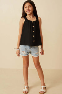 Girls' Black Button - Front Sleeveless Top - Anderson Ave boutique