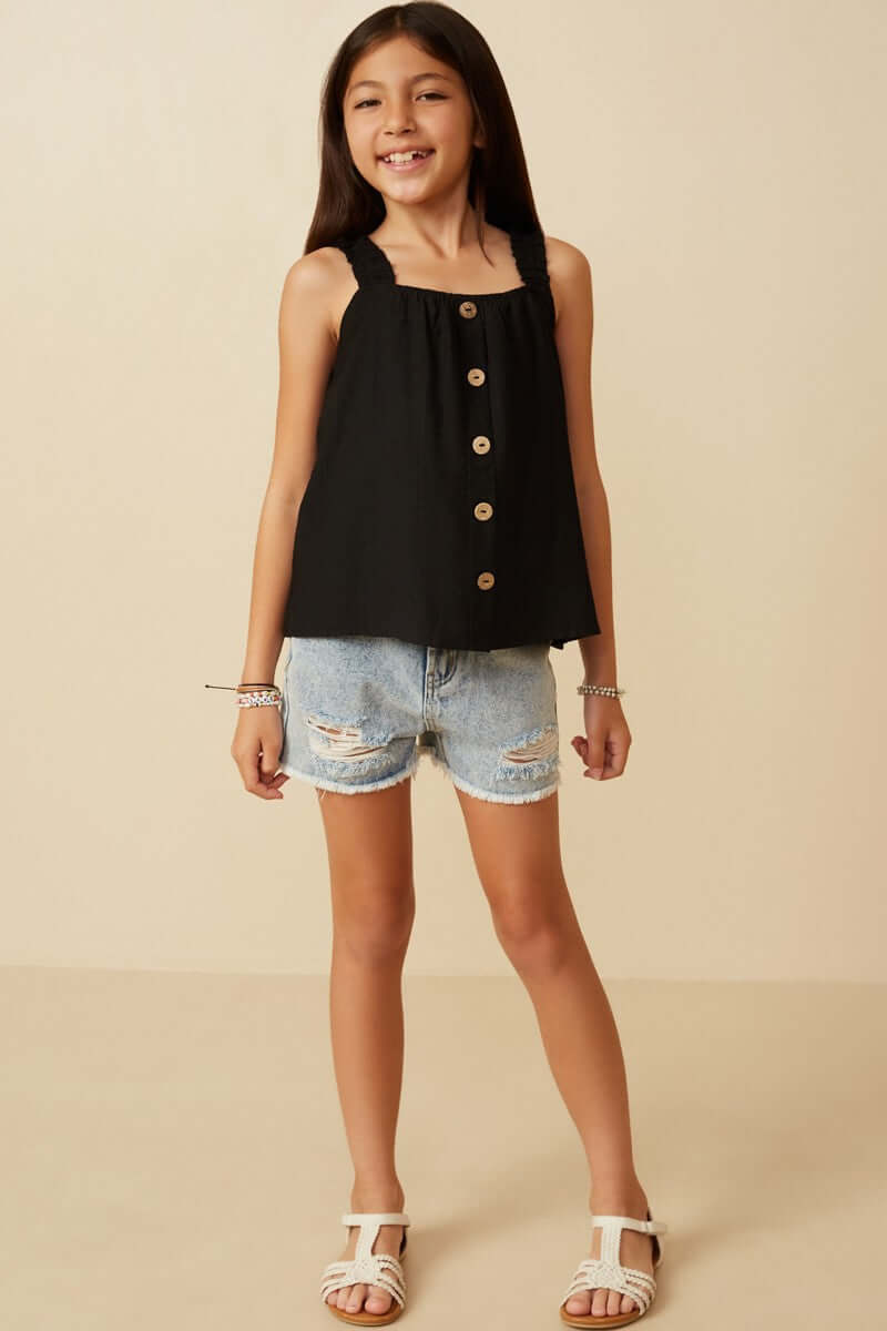 Girls' Black Button - Front Sleeveless Top - Anderson Ave boutique