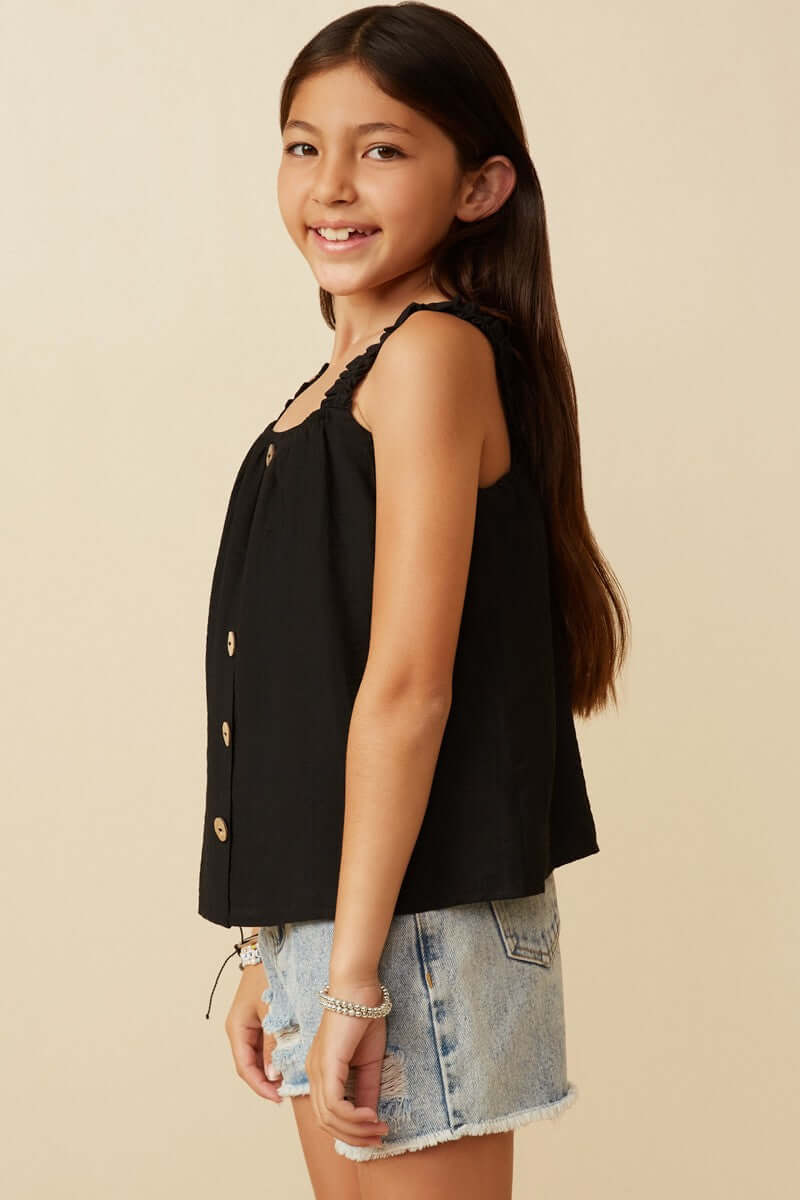 Girls' Black Button - Front Sleeveless Top - Anderson Ave boutique