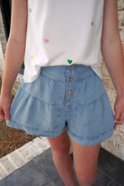 Girls Button Detail Tiered Wideleg Tencel Shorts - Anderson Ave boutique