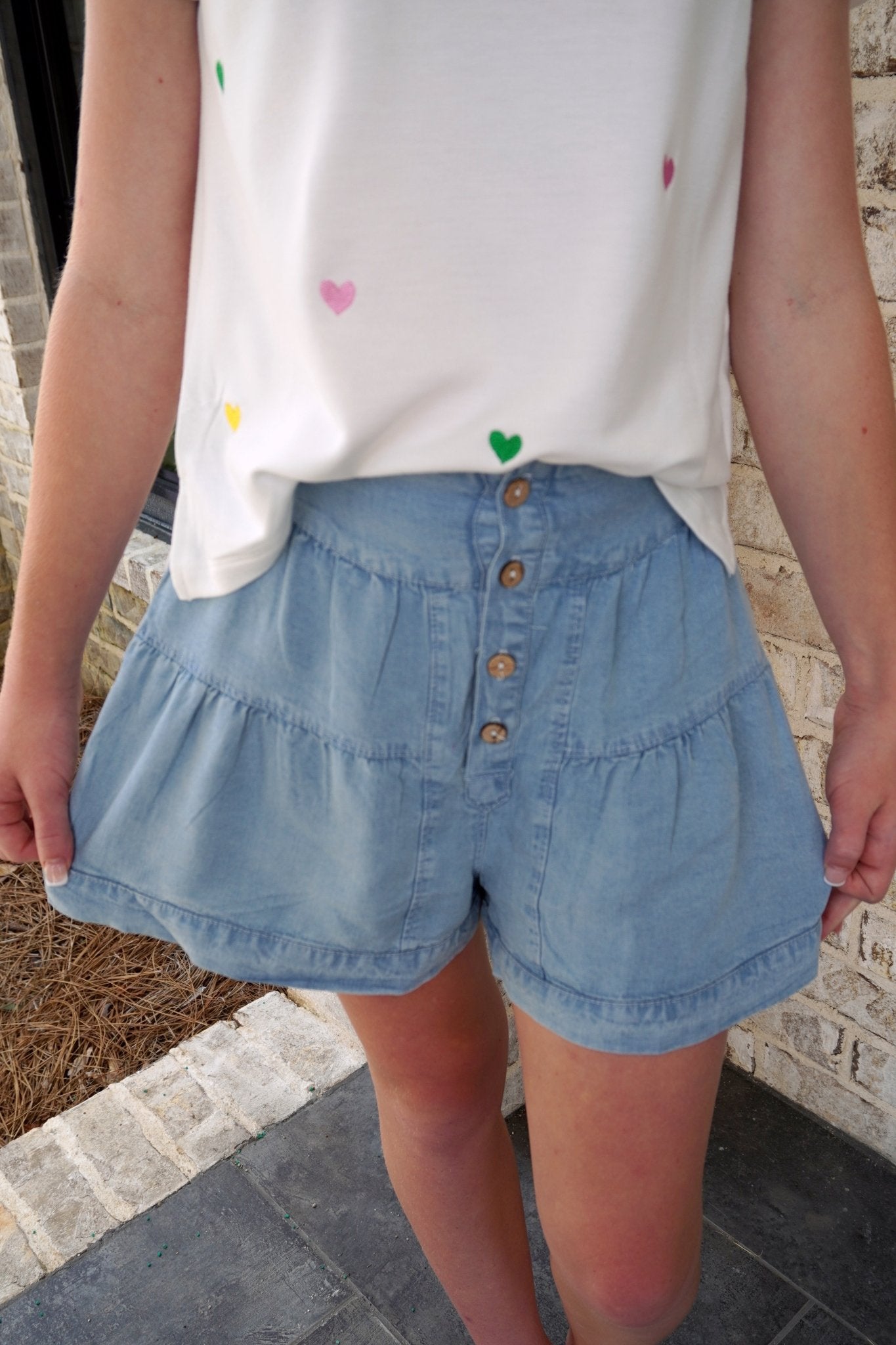 Girls Button Detail Tiered Wideleg Tencel Shorts - Anderson Ave boutique
