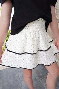 Girls Contrast Trim Polka Dot Smocked Skirt - Anderson Ave boutique