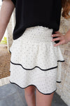 Girls Contrast Trim Polka Dot Smocked Skirt - Anderson Ave boutique