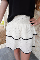 Girls Contrast Trim Polka Dot Smocked Skirt - Anderson Ave boutique