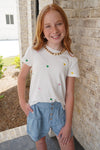 Girls Embroidered Ditsy Heart Knit T Shirt - White - Anderson Ave boutique