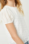 Girls Honeycomb Eyelet Contrast Sleeve Top - Anderson Ave boutique