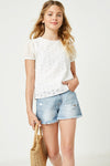 Girls Honeycomb Eyelet Contrast Sleeve Top - Anderson Ave boutique