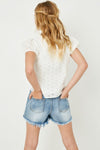 Girls Honeycomb Eyelet Contrast Sleeve Top - Anderson Ave boutique
