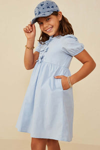 Girls Light Blue Puff Sleeve Dress - Anderson Ave boutique