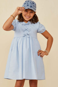 Girls Light Blue Puff Sleeve Dress - Anderson Ave boutique