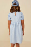 Girls Light Blue Puff Sleeve Dress - Anderson Ave boutique