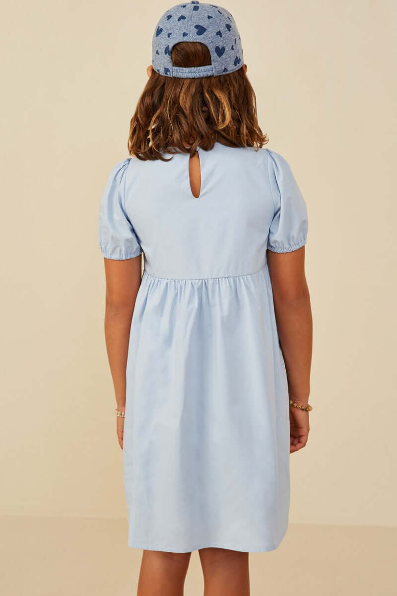 Girls Light Blue Puff Sleeve Dress - Anderson Ave boutique