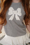 Girls Pearl Detailed Bow Patch Knit T Shirt - Gray - Anderson Ave boutique