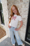 Girls Pearl Detailed Bow Patch Knit T Shirt - White - Anderson Ave boutique