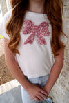 Girls Pearl Detailed Bow Patch Knit T Shirt - White - Anderson Ave boutique