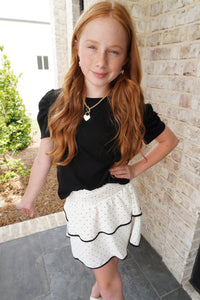 Girls Ribbed Pleated Shoulder Puff Sleeve Top - Black - Anderson Ave boutique