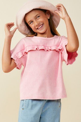 Girls Ruffle Detailed Knit Top - Pink - Anderson Ave boutique