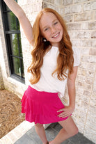 Girls Smocked Ruffle Tiered Mini Skirt - Fuchsia - Anderson Ave boutique