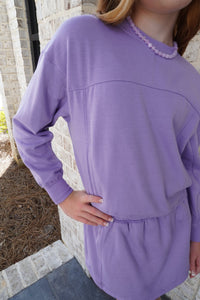 Girls Terry Brushed Crew Pullover And Skort set - Lavender - Anderson Ave boutique