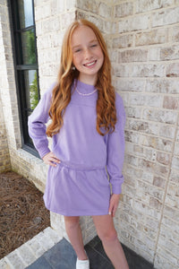 Girls Terry Brushed Crew Pullover And Skort set - Lavender - Anderson Ave boutique