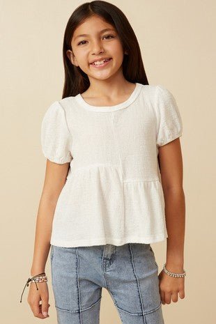 Girls Textured Puff Sleeve Asymmetric Panel Knit - Anderson Ave boutique