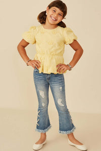 Girls' Yellow Embroidered Peplum Top - Anderson Ave boutique