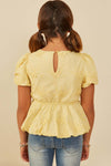 Girls' Yellow Embroidered Peplum Top - Anderson Ave boutique