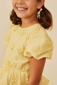Girls' Yellow Embroidered Peplum Top - Anderson Ave boutique