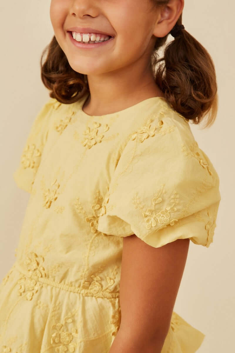 Girls' Yellow Embroidered Peplum Top - Anderson Ave boutique