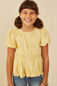 Girls' Yellow Embroidered Peplum Top - Anderson Ave boutique