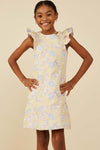 Girls Yellow Floral Jacquard Dress - Anderson Ave boutique