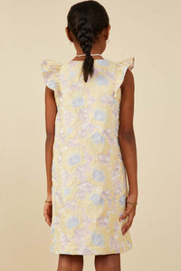 Girls Yellow Floral Jacquard Dress - Anderson Ave boutique