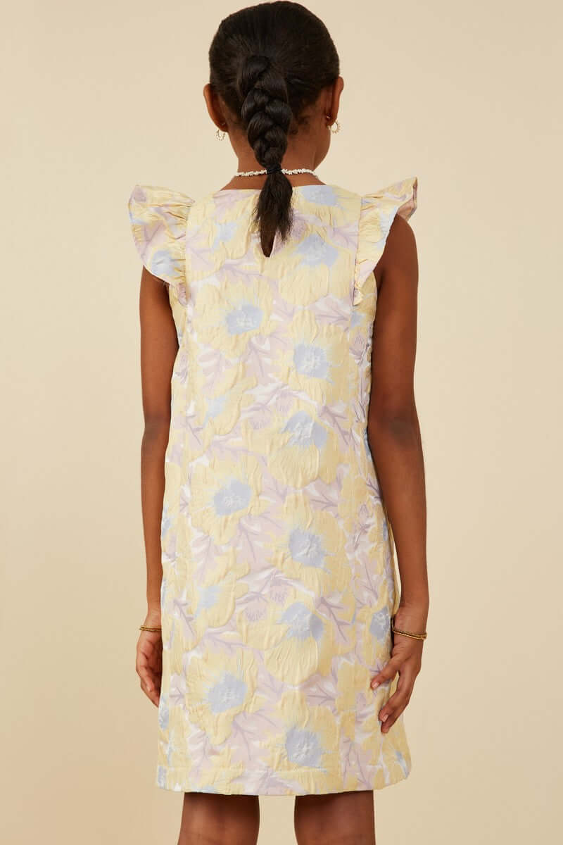 Girls Yellow Floral Jacquard Dress - Anderson Ave boutique