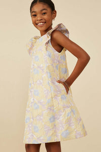 Girls Yellow Floral Jacquard Dress - Anderson Ave boutique