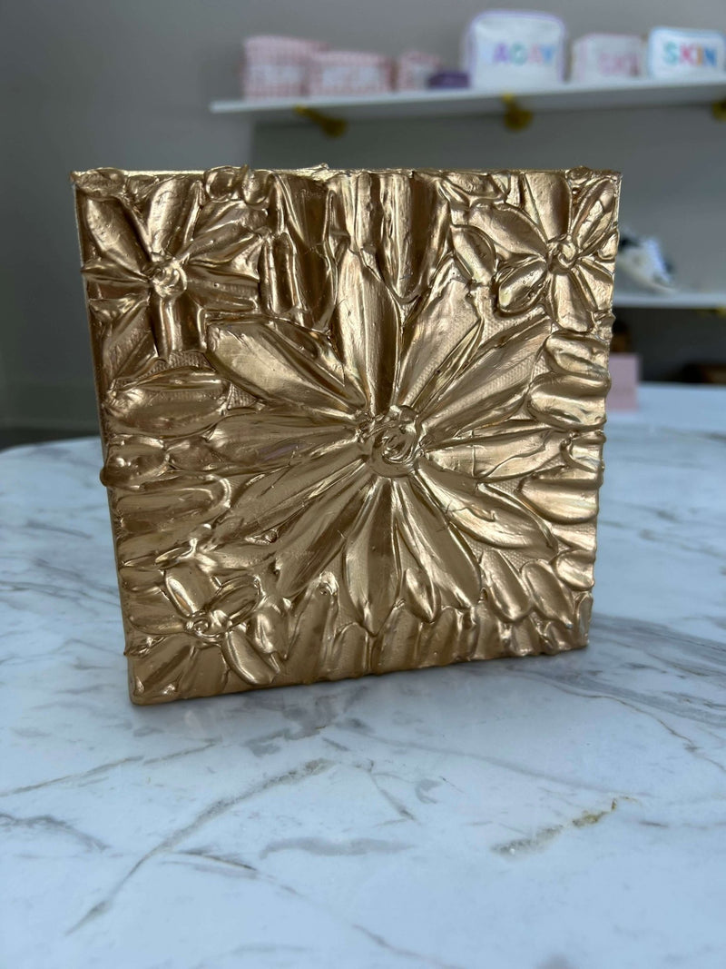 Gold Painted Flowers Abstract 6X6 - Anderson Ave boutique