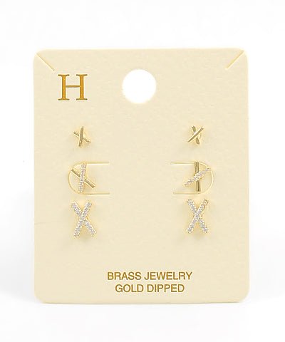 Gold X Stud Earrings Set - Anderson Ave boutique