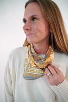 Gray and Gold Baroque Print Satin Square Scarf - Anderson Ave boutique