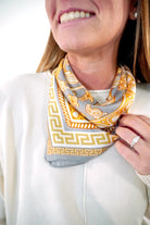 Gray and Gold Baroque Print Satin Square Scarf - Anderson Ave boutique