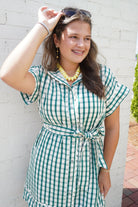 Green Gingham Scallop Trim Mini Dress - Anderson Ave boutique
