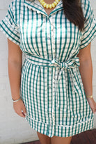 Green Gingham Scallop Trim Mini Dress - Anderson Ave boutique